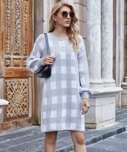 MY Smaibulun | KAITLYN Plaid Knit Dress - Grey New In Clothing 9 MY Smaibulun | KAITLYN Plaid Knit Dress - Grey New In Clothing