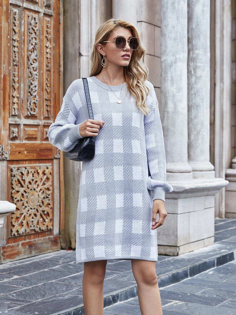 MY Smaibulun | KAITLYN Plaid Knit Dress - Grey New In Clothing 4 MY Smaibulun | KAITLYN Plaid Knit Dress - Grey New In Clothing