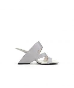 Jady Rose NEW ARRIVALS JadyRose | Grey Cross Strap Leather Wedge Slides
