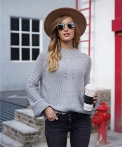 MY New In Clothing Smaibulun | LORINA Grey Lantern Sleeve Knit Top