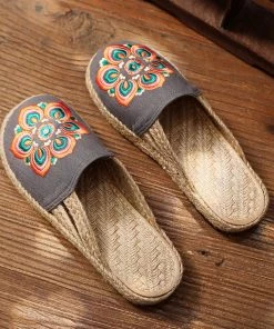 TC Shop Sandals Embroidered Lotus Side Strap Mules - Cactus Rose 27 TC Shop Sandals Embroidered Lotus Side Strap Mules - Cactus Rose