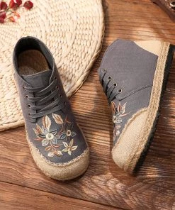 TC Embroidered Floral Head Hi-Top Sneakers Espadrilles - Cactus Rose