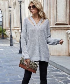 MY Smaibulun | COLENA Ash Grey Cut Out V-neck Pullover New In Clothing 8 MY Smaibulun | COLENA Ash Grey Cut Out V-neck Pullover New In Clothing