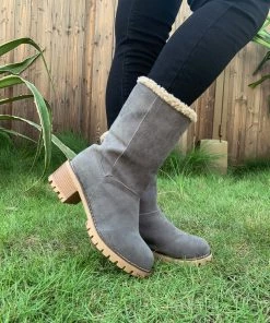 YL New In Shoes En Bloom | Grey Plush-Lined Fold-Over Boot