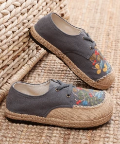 TC Cactus Rose | Playground Embroidered Linen Boat Shoes - Grey NEW ARRIVALS
