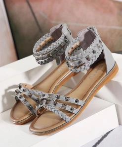 Stud Braided Ankle-Strap Sandals - SIKETU New In Shoes
