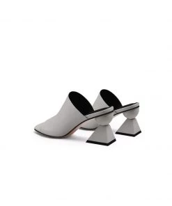 Jady Rose JadyRose | Triangular-Crystal Mid Heel Leather Open Toe Mules Sandals