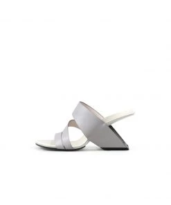 Jady Rose NEW ARRIVALS JadyRose | Grey Cross Strap Leather Wedge Slides