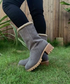 YL New In Shoes En Bloom | Grey Plush-Lined Fold-Over Boot