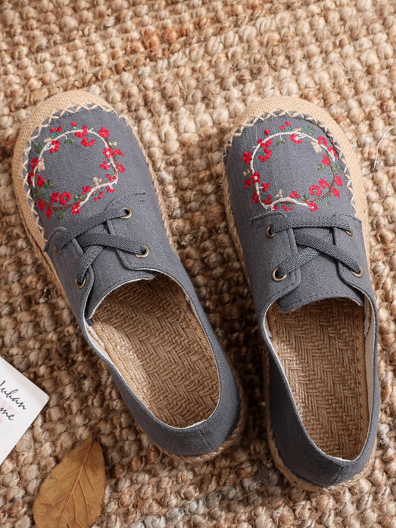 TC Cactus Rose | Wreath Floral Embroidered Linen Boat Shoe - Grey New In Shoes 5 TC Cactus Rose | Wreath Floral Embroidered Linen Boat Shoe - Grey New In Shoes