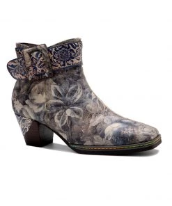 SOFFIA | Grey Floral Buckle Leather Moto Ankle Boots S/S 2022