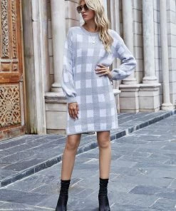 MY Smaibulun | KAITLYN Plaid Knit Dress - Grey New In Clothing 10 MY Smaibulun | KAITLYN Plaid Knit Dress - Grey New In Clothing