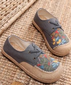 TC Cactus Rose | Playground Embroidered Linen Boat Shoes - Grey NEW ARRIVALS