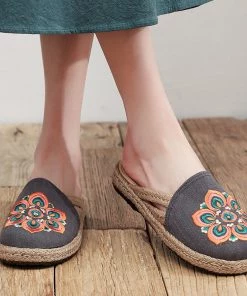 TC Shop Sandals Embroidered Lotus Side Strap Mules - Cactus Rose 28 TC Shop Sandals Embroidered Lotus Side Strap Mules - Cactus Rose