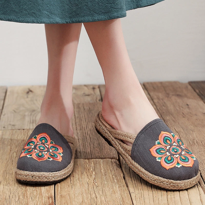 TC Shop Sandals Embroidered Lotus Side Strap Mules - Cactus Rose 12 TC Shop Sandals Embroidered Lotus Side Strap Mules - Cactus Rose