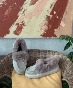 YL En Bloom | Grey Faux-Fur Anklet Yana Moccasin New In Shoes