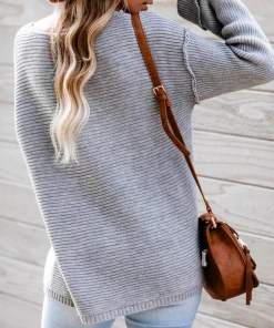 MY New In Clothing Smaibulun | MACHE Low V-Neck Oversize Sleeve Knit Top - Grey