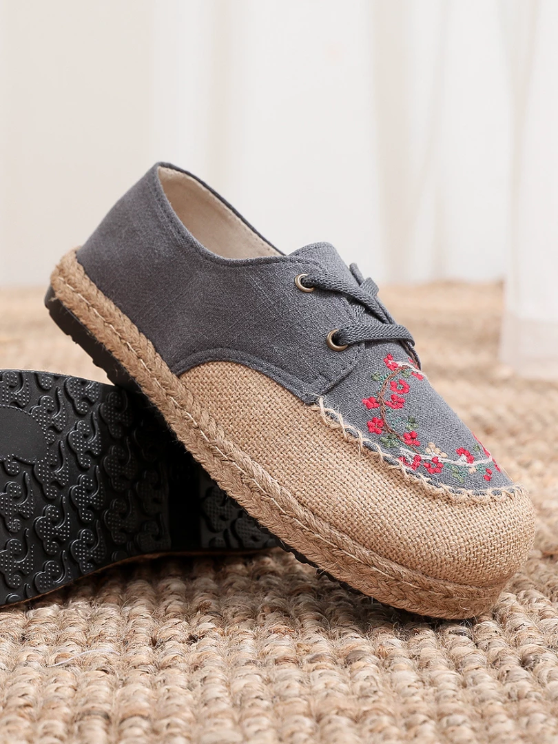 TC Cactus Rose | Wreath Floral Embroidered Linen Boat Shoe - Grey New In Shoes 6 TC Cactus Rose | Wreath Floral Embroidered Linen Boat Shoe - Grey New In Shoes
