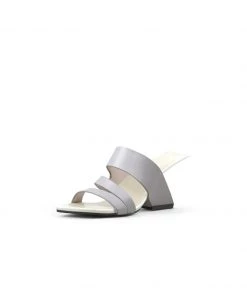 Jady Rose NEW ARRIVALS JadyRose | Grey Cross Strap Leather Wedge Slides