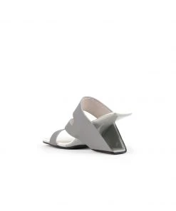 Jady Rose NEW ARRIVALS JadyRose | Grey Cross Strap Leather Wedge Slides