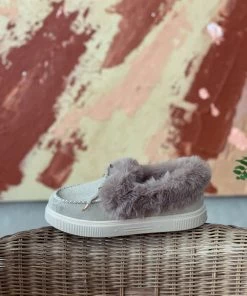 YL En Bloom | Grey Faux-Fur Anklet Yana Moccasin New In Shoes