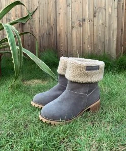 YL New In Shoes En Bloom | Grey Plush-Lined Fold-Over Boot