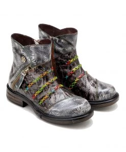 SOFFIA | Rainbow Stitch Lily Embossed Genuine Leather Ankle Boots NEW ARRIVALS