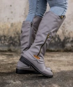 AL En Bloom | Side-Pocket Slouchy Long Boot - Grey