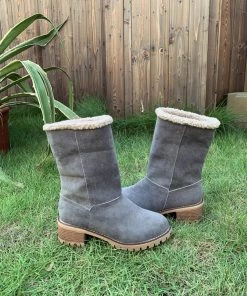 YL New In Shoes En Bloom | Grey Plush-Lined Fold-Over Boot