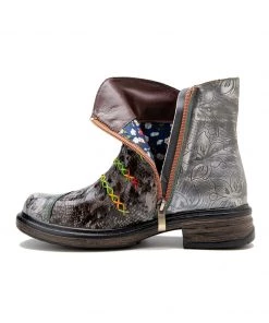 SOFFIA | Rainbow Stitch Lily Embossed Genuine Leather Ankle Boots NEW ARRIVALS