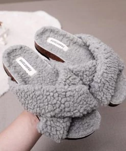 GLF New In Shoes Maibulun | Criss-Cross Fleece Slipper - Grey