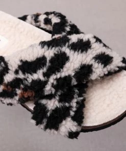 GLF New In Shoes Maibulun | Leopard Criss-Cross Fleece Slipper - Brown