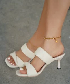 HT En Bloom | Beige Double Strap Kitten Heels Slides NEW ARRIVALS