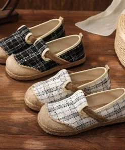 TC Plaid Dotted Line Linen Round Toe Espadrilles Loafers - Cactus Rose New In Shoes