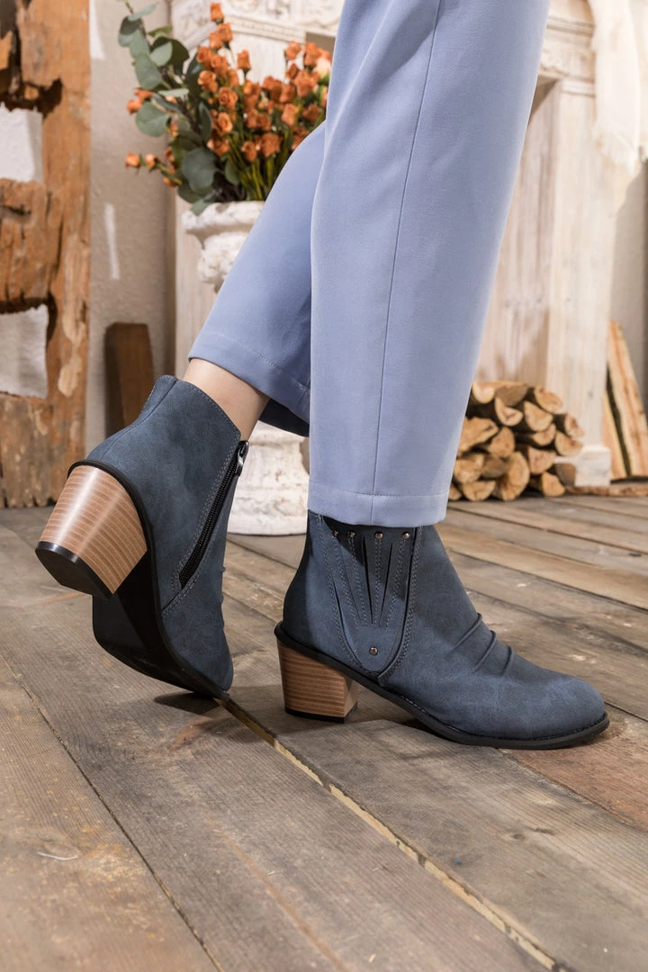 HYHE EN BLOOM | Navy Ruched Low Ankle Boots 9 HYHE EN BLOOM | Navy Ruched Low Ankle Boots