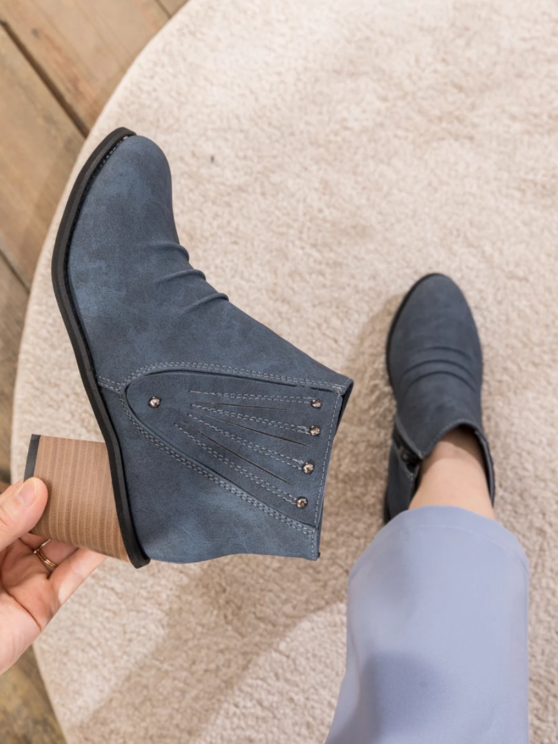 HYHE EN BLOOM | Navy Ruched Low Ankle Boots 1 HYHE EN BLOOM | Navy Ruched Low Ankle Boots