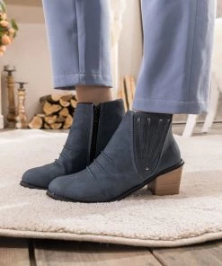 HYHE EN BLOOM | Navy Ruched Low Ankle Boots
