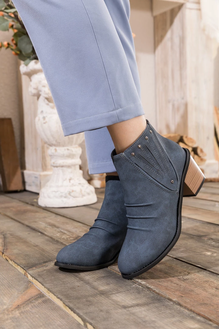 HYHE EN BLOOM | Navy Ruched Low Ankle Boots 6 HYHE EN BLOOM | Navy Ruched Low Ankle Boots