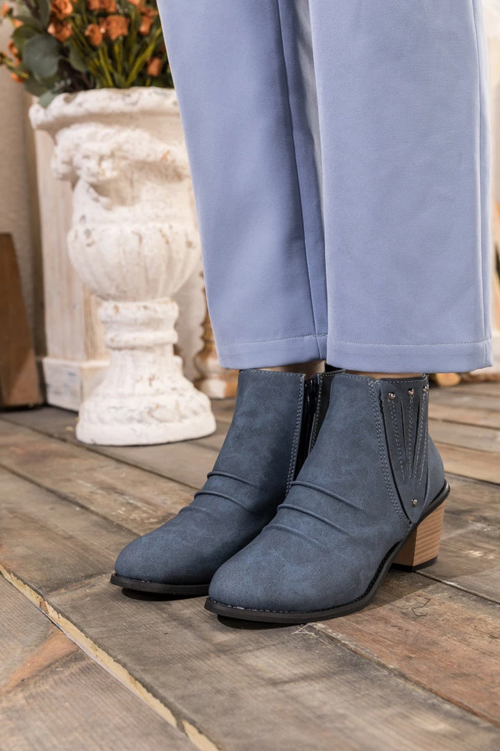 HYHE EN BLOOM | Navy Ruched Low Ankle Boots 7 HYHE EN BLOOM | Navy Ruched Low Ankle Boots