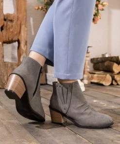 HYHE EN BLOOM | Grey Ruched Low Ankle Boots