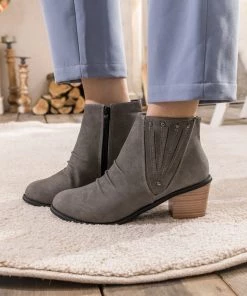 HYHE EN BLOOM | Grey Ruched Low Ankle Boots