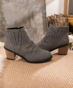 HYHE EN BLOOM | Grey Ruched Low Ankle Boots
