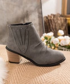 HYHE EN BLOOM | Grey Ruched Low Ankle Boots