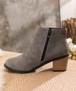 HYHE EN BLOOM | Grey Ruched Low Ankle Boots