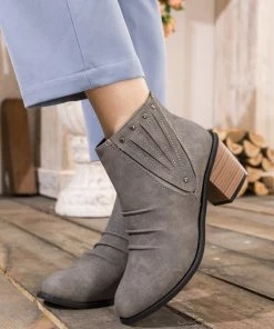HYHE EN BLOOM | Grey Ruched Low Ankle Boots