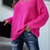 MY Smaibulun | COLENA Neon Pink Cut Out V-neck Pullover