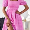 DY NOTEPAD SQUARE COLLAR MINI DRESS - PINK NEW ARRIVALS