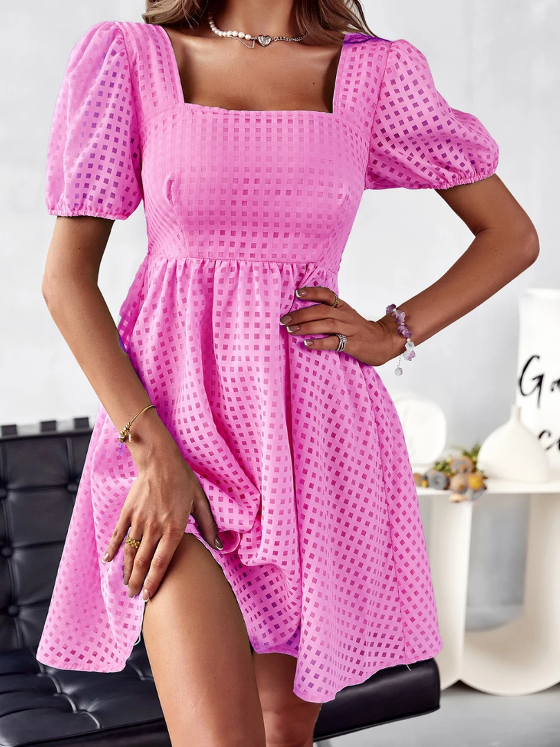 DY NOTEPAD SQUARE COLLAR MINI DRESS - PINK NEW ARRIVALS 1 DY NOTEPAD SQUARE COLLAR MINI DRESS - PINK NEW ARRIVALS