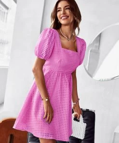 DY NOTEPAD SQUARE COLLAR MINI DRESS - PINK NEW ARRIVALS