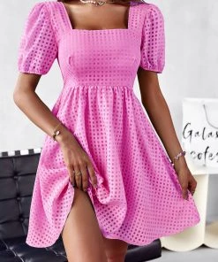 DY NOTEPAD SQUARE COLLAR MINI DRESS - PINK NEW ARRIVALS 9 DY NOTEPAD SQUARE COLLAR MINI DRESS - PINK NEW ARRIVALS